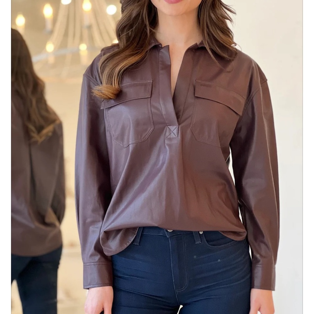 Saylor Fabiana Faux Leather Pullover Top Size S